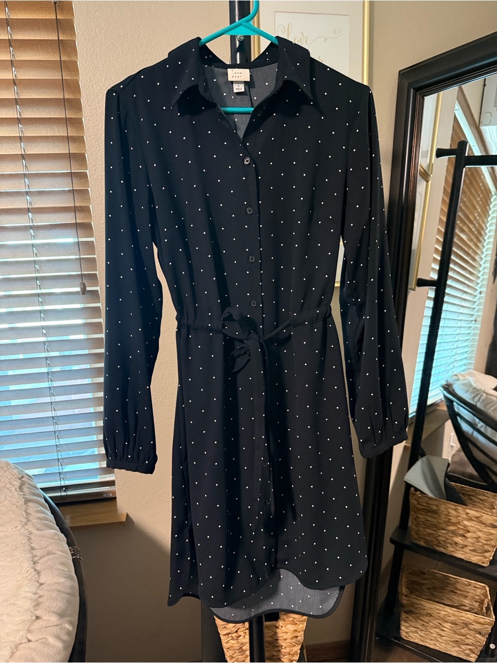 a new day Black Long Sleeve Polka Dot Shirt Dress